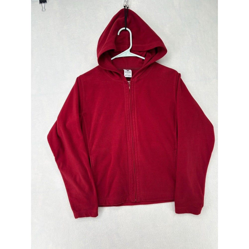 Columbia Red Fleece Full Zip Hooded Hoodie Logo Pockets Women's L Regular